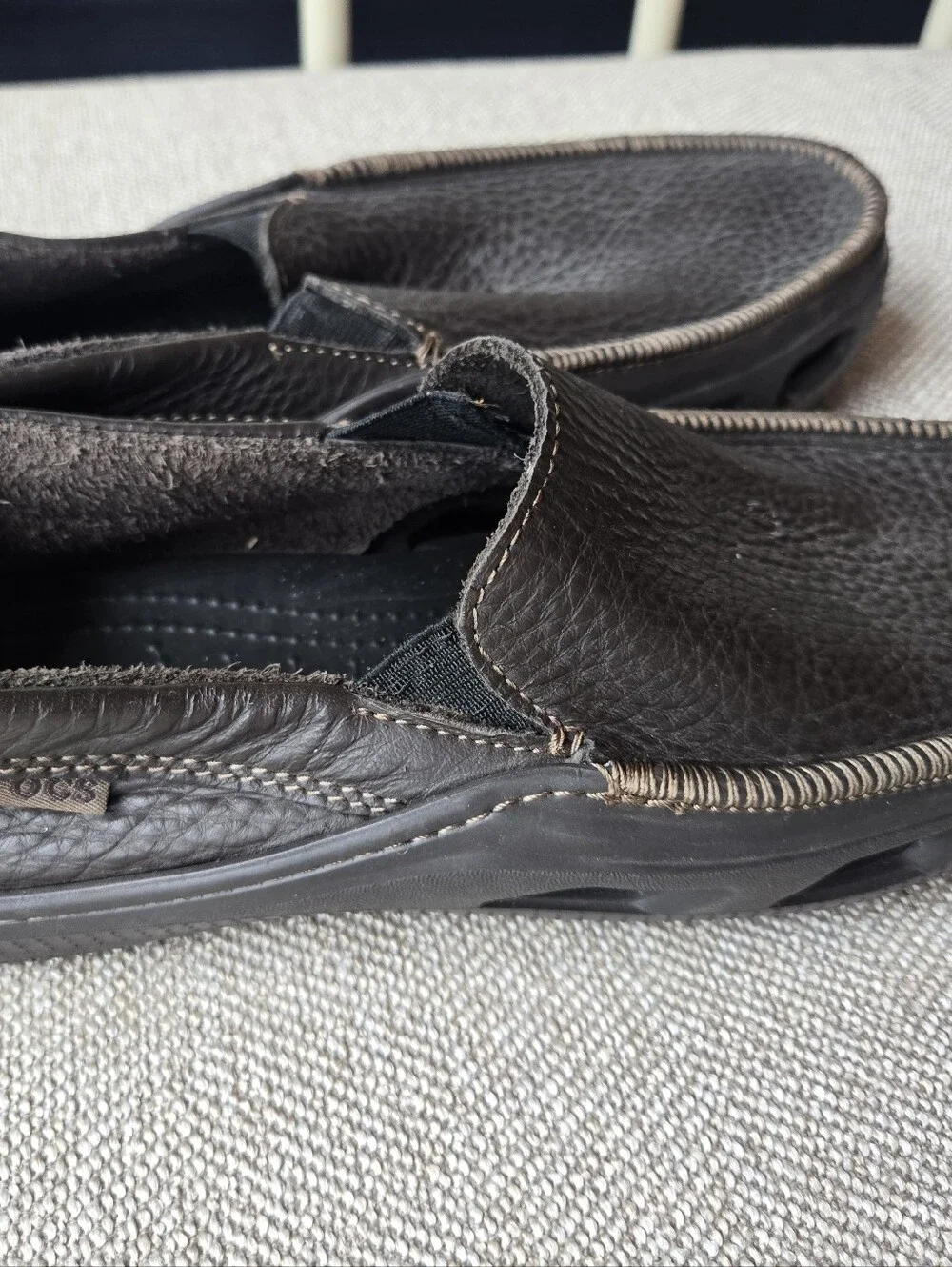 Crocs Tideline Leather Mens Brown Driving Boat Shoe Slip on Loafer. Size 11/12